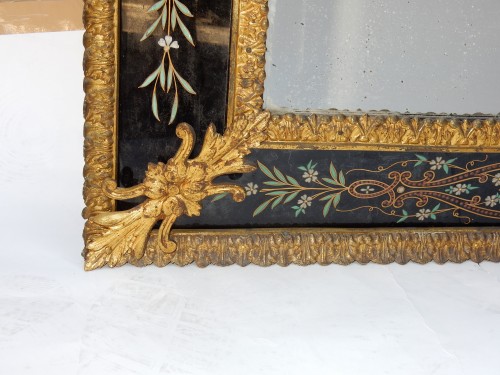 Miroir Venise et bronze doré à fronton avec cadre en verre émaillé - Napoléon III