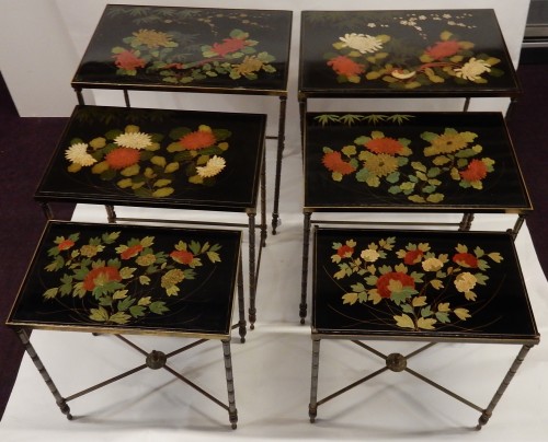 Paire de tables gigognes en bois laqué et bronze - 1970'  - ABC Pascal