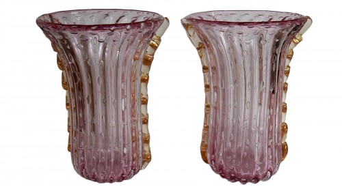Paire de vases ou similaires en cristal de Murano signés Toso 