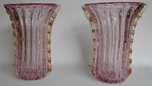 Paire de vases ou similaires en cristal de Murano signés Toso  - Verrerie, Cristallerie Style 