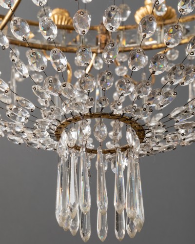 Luminaires Lustre - Grand lustre italien en fer doré et cristaux 18e siècle