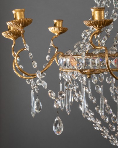 Grand lustre italien en fer doré et cristaux 18e siècle - AJ Antiquités