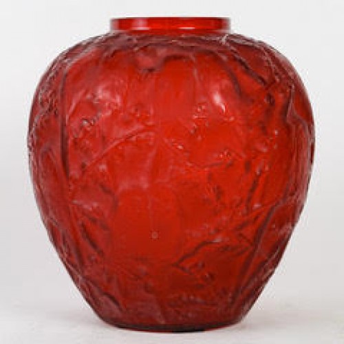 René Lalique - Vase "perruches » Teinté Rouge" - Verrerie, Cristallerie Style Art Déco