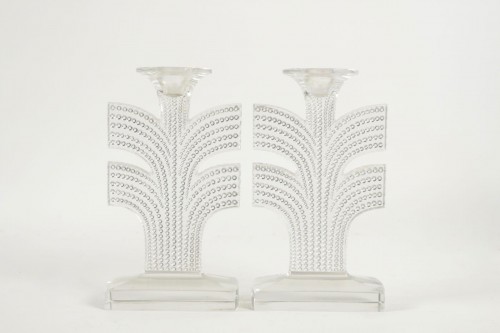 René Lalique - Paire de Bougeoirs "Tokyo" - Verrerie, Cristallerie Style 