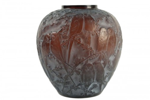 René Lalique - Vase" Perruches " Teinté Ambre