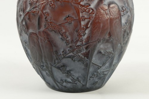 René Lalique - Vase" Perruches " Teinté Ambre - 