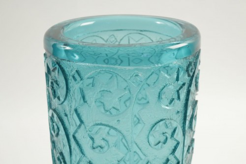 Daum Important Vase Art Déco Teinté Bleu - Verrerie, Cristallerie Style 