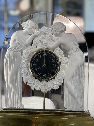 René LALIQUE - « Les deux figurines » Pendule électrique 1926 - Horlogerie Style 