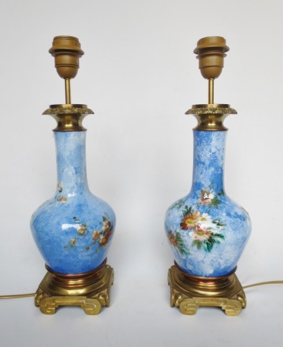 XIXe siècle - Lampes en barbotine au décor impressionniste