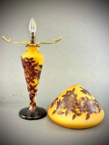 Antiquités - Emile Gallé - Lampe Champignon Art nouveau "Clématites"