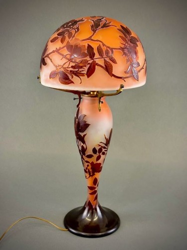 Emile Gallé - Lampe Champignon Art Nouveau "Aux Roses" - Luminaires Style Art nouveau