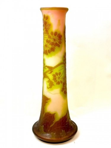 Emile Gallé - Grand vase Art nouveau "Ombelles" - Verrerie, Cristallerie Style Art nouveau
