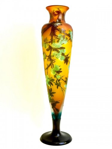 Emile Gallé - Grand vase Art nouveau "Prunus" - Verrerie, Cristallerie Style Art Déco