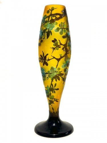 Emile Gallé - Grand Vase Art nouveau "Prunus" - Verrerie, Cristallerie Style Art nouveau