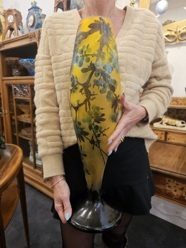 Antiquités - Emile Gallé - Grand Vase Art nouveau "Prunus"