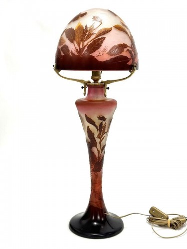 Emile Gallé - Grande Lampe Champignon Art nouveau "Aux Pensées " - Luminaires Style Art nouveau