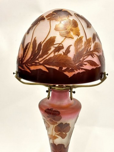 Emile Gallé - Grande Lampe Champignon Art nouveau "Aux Pensées " - Antiquités Art Nouveau