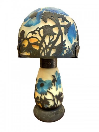 Muller Frères Lunéville - Lampe Champignon "Anémones Bleues" - Luminaires Style Art Déco