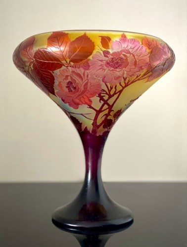 Emile Gallé - Coupe Art nouveau "Aux roses" - Verrerie, Cristallerie Style Art nouveau
