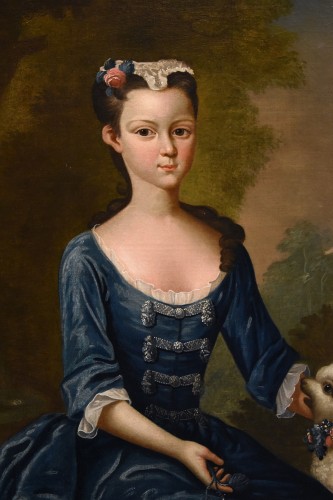 Antiquités - Portrait d'une jeune fille aristocratique, école anglaise du 18e siècle