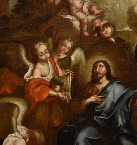 Le Christ entouré d'anges dans le désert, école italienne du 17e siècle - Louis XIII