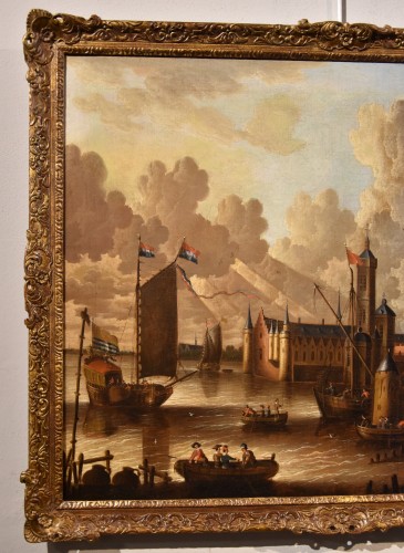 Tableaux et dessins Tableaux XVIIe siècle - Vue Côtière Avec Ville Fortifiée, Peter Van Der Velde (anvers 1634 - C.1714)