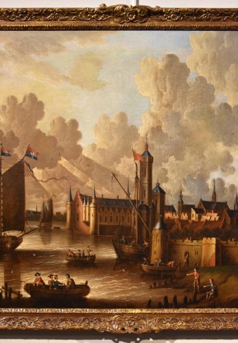 Vue Côtière Avec Ville Fortifiée, Peter Van Der Velde (anvers 1634 - C.1714) - Antichità Castelbarco