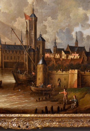 Antiquités - Vue Côtière Avec Ville Fortifiée, Peter Van Der Velde (anvers 1634 - C.1714)