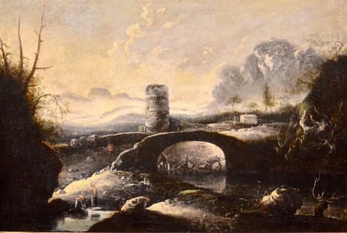 Paysage d'hiver fantastique avec pont et tour, Hans De Jode (la 1630 - 1663)