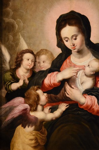 Vierge à l'Enfant Avec Trois Anges, Hendrick Van Balen (Anvers 1575-1632) Atelier De - Antichità Castelbarco