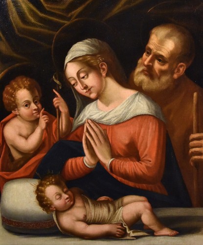 La Sainte Famille avec saint Jean-Baptiste , cercle de Battista Ramenghi (1521 - 1601) - Tableaux et dessins Style Louis XIII