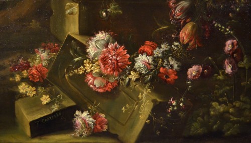 Pieter Casteels III (1684 - 1749), Nature morte florale - Tableaux et dessins Style Louis XV