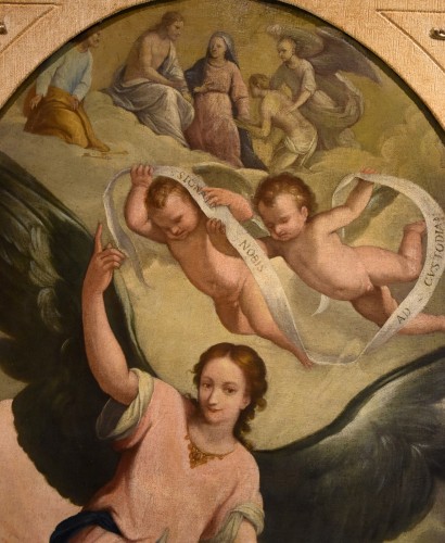 Antiquités - L'ange gardien en gloire, éccole italienne du 17e siècle