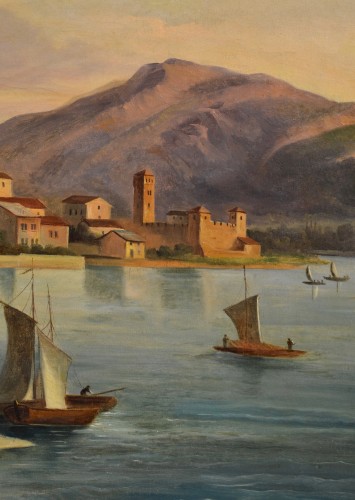 Antiquités - Peintre Védutiste Italien du XIXe siècle, Vue de Riva del Garda