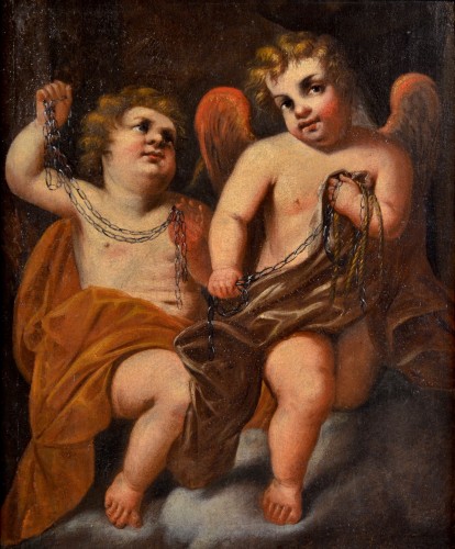 Paire de Putti ailés, attribué à Giovanni Battista Merano (1632  - 1698) - Tableaux et dessins Style Louis XIV