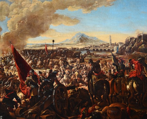 Ilario Mercanti Spolverini (1657 - 1734) , Scène de bataille avec affrontement de cavalerie - Antichità Castelbarco