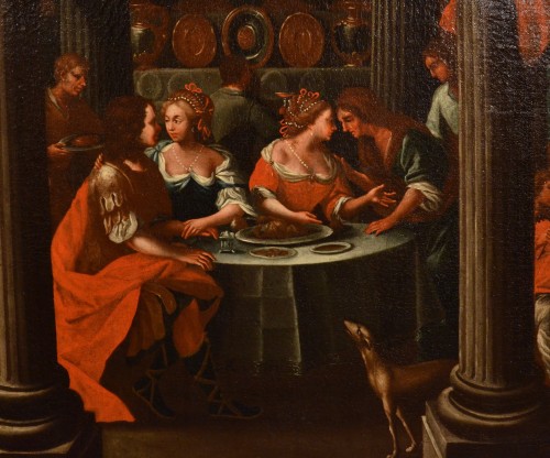 Antiquités - Les plaisirs du fils prodigue, Peintre flamand actif en Vénétie au début du XVIIe siècle