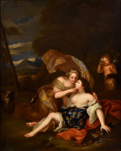 Jupiter et Callisto, atelier de Gaspar Netscher (1639 -1684) - Tableaux et dessins Style Louis XIV