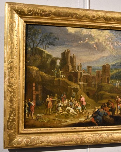 Paysage fantastique avec la Nativité du Christ Scipione Compagno (naples 1624 - 1680 - Tableaux et dessins Style Louis XIII