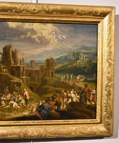 Tableaux et dessins Tableaux XVIIe siècle - Paysage fantastique avec la Nativité du Christ Scipione Compagno (naples 1624 - 1680