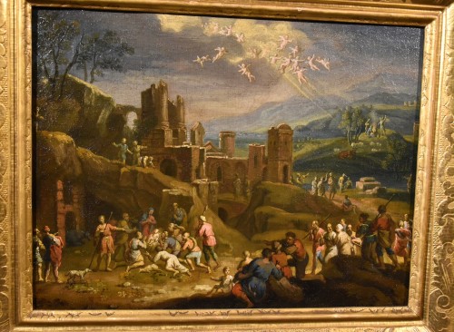 Paysage fantastique avec la Nativité du Christ Scipione Compagno (naples 1624 - 1680 - Antichità Castelbarco