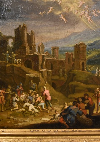 XVIIe siècle - Paysage fantastique avec la Nativité du Christ Scipione Compagno (naples 1624 - 1680