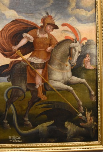 Antiquités - Saint Georges et le dragon, peintre italien du 17e siècle