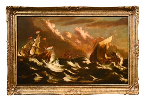 Marine orageuse avec des navires -  Matthieu Van Plattenberg (1608 - Paris 1660)