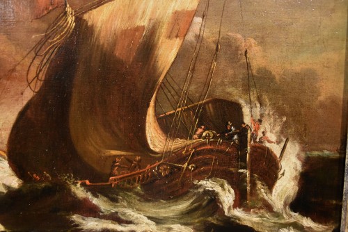 Tableaux et dessins Tableaux XVIIe siècle - Marine orageuse avec des navires -  Matthieu Van Plattenberg (1608 - Paris 1660)