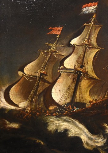 Marine orageuse avec des navires -  Matthieu Van Plattenberg (1608 - Paris 1660) - Antichità Castelbarco
