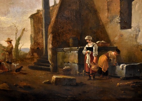 Thomas Wijck (1616 - 1677), Paysage romain avec lavandières - Antichità Castelbarco