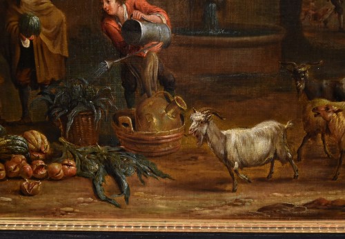 Antiquités - Alexander Van Bredael (1663 - 1720), Paysage côtier italien avec scène de marché
