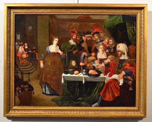 Banquet d'Hérode, Gaspar van den Hoecke ( 1585 - 1648) - Tableaux et dessins Style Louis XIII