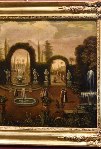 XVIIe siècle - Jardin à l'italienne dans une villa, Peintre flamand actif à Rome aux XVIIe et XVIIIe siècles